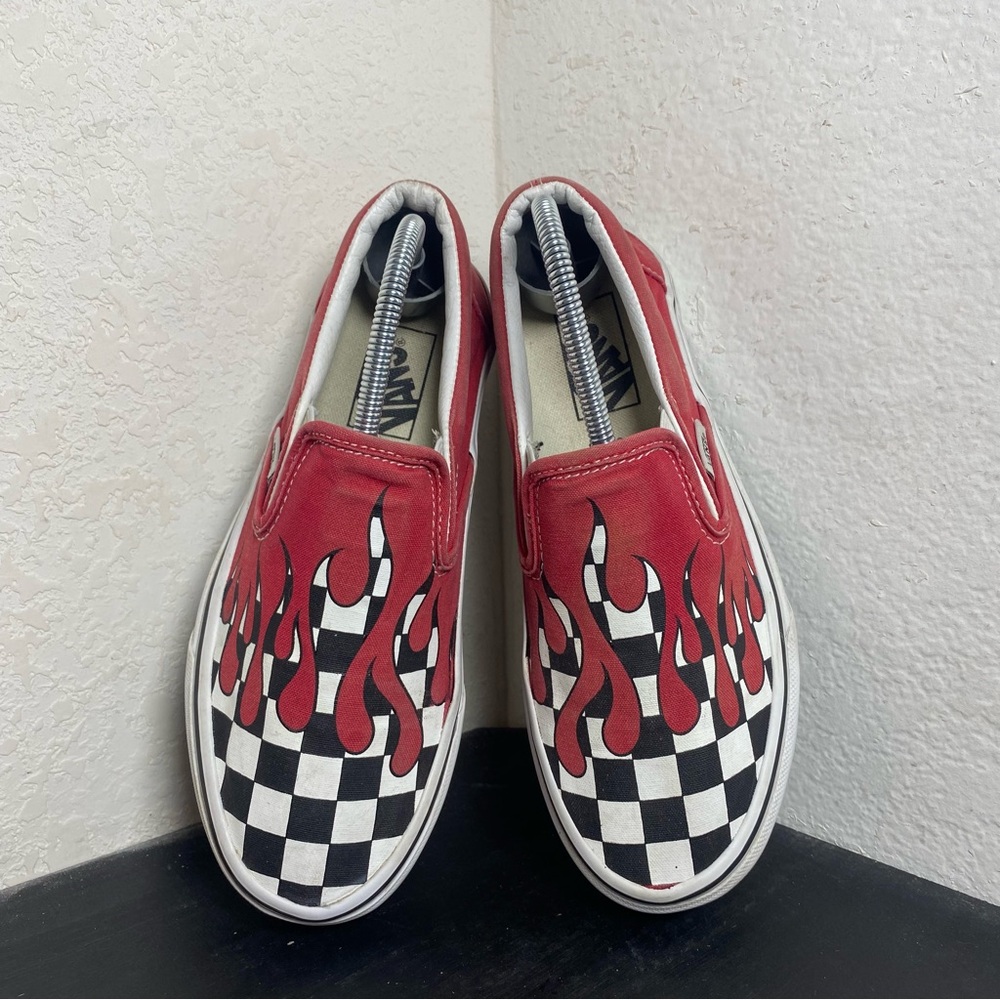 Vans Red Flame Checkerboard Slip-On Sneakers
